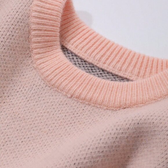 Pink Casual Women's Loose Fit Bowknot detailed Round Neck Long Sleeve Sweater - Picture 7 of 8